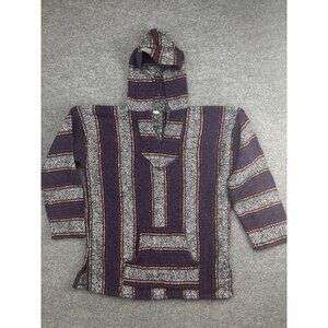Baja Hoodie Pullover Mens XL Purple Gray Striped Jerga Poncho Kangaroo Pocket